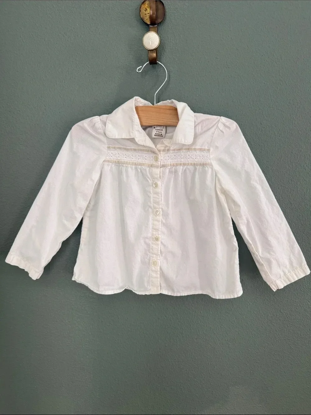 Vintage Baby Gap Sz 2/3T Girls' White Button-Up Blouse Shirt Lace Yoke